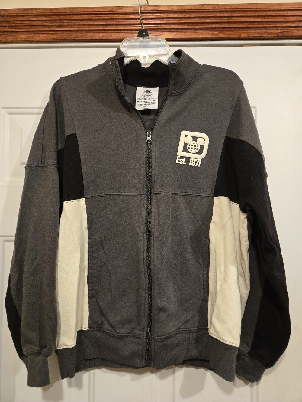 Walt Disney World Spirit Jersey Full Zip Track Jacket Colorblock Gray Blk Small